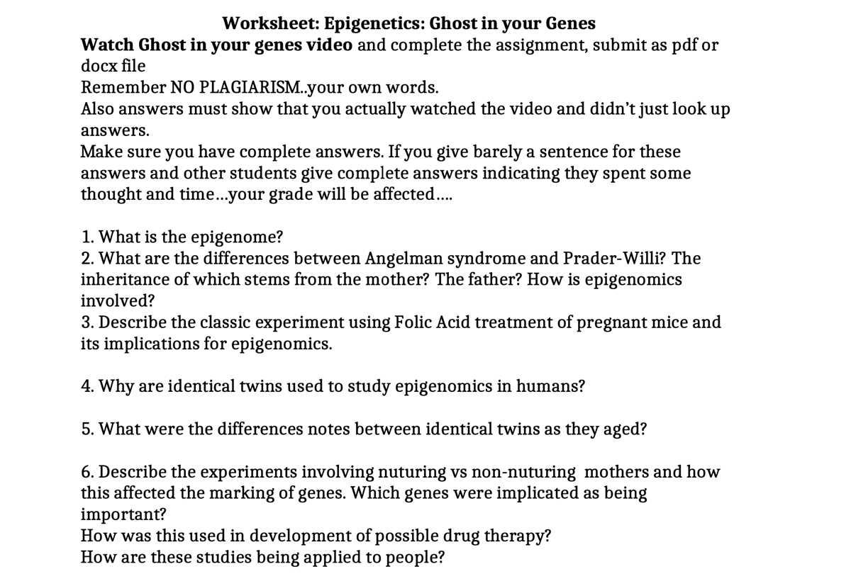epigenetics worksheet answer key