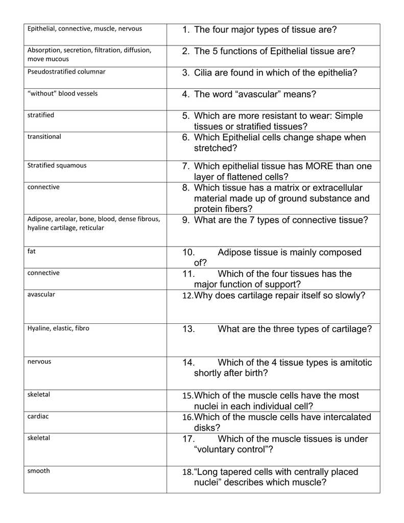 epithelial tissue answer key
