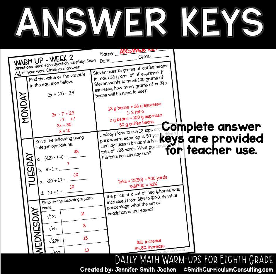 math minute 8th grade answer key