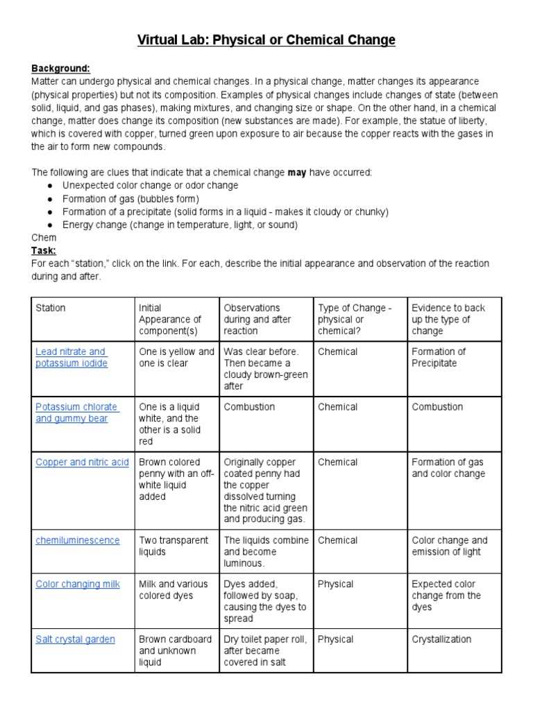 evidence of chemical change lab answer key copper
