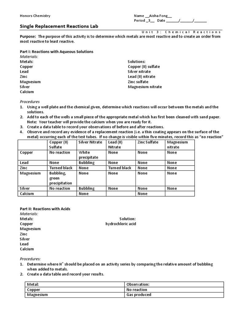 evidence of chemical change lab answer key copper