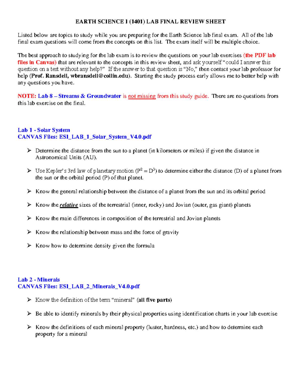 earth science lab answer key