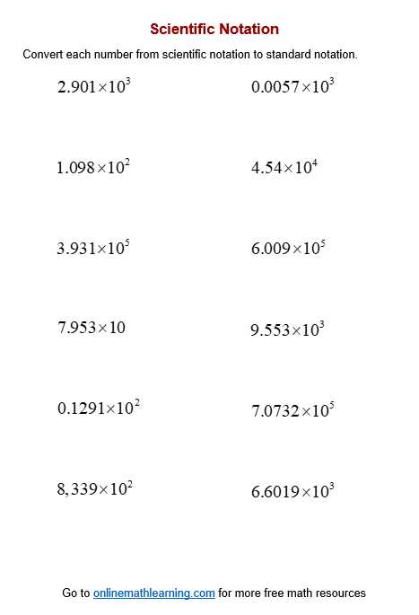 exponents and scientific notation test answer key
