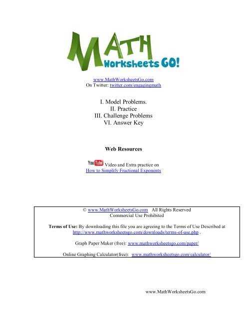 exponents worksheets answer key