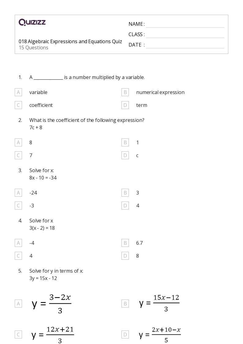 expressions and equations unit test answer key