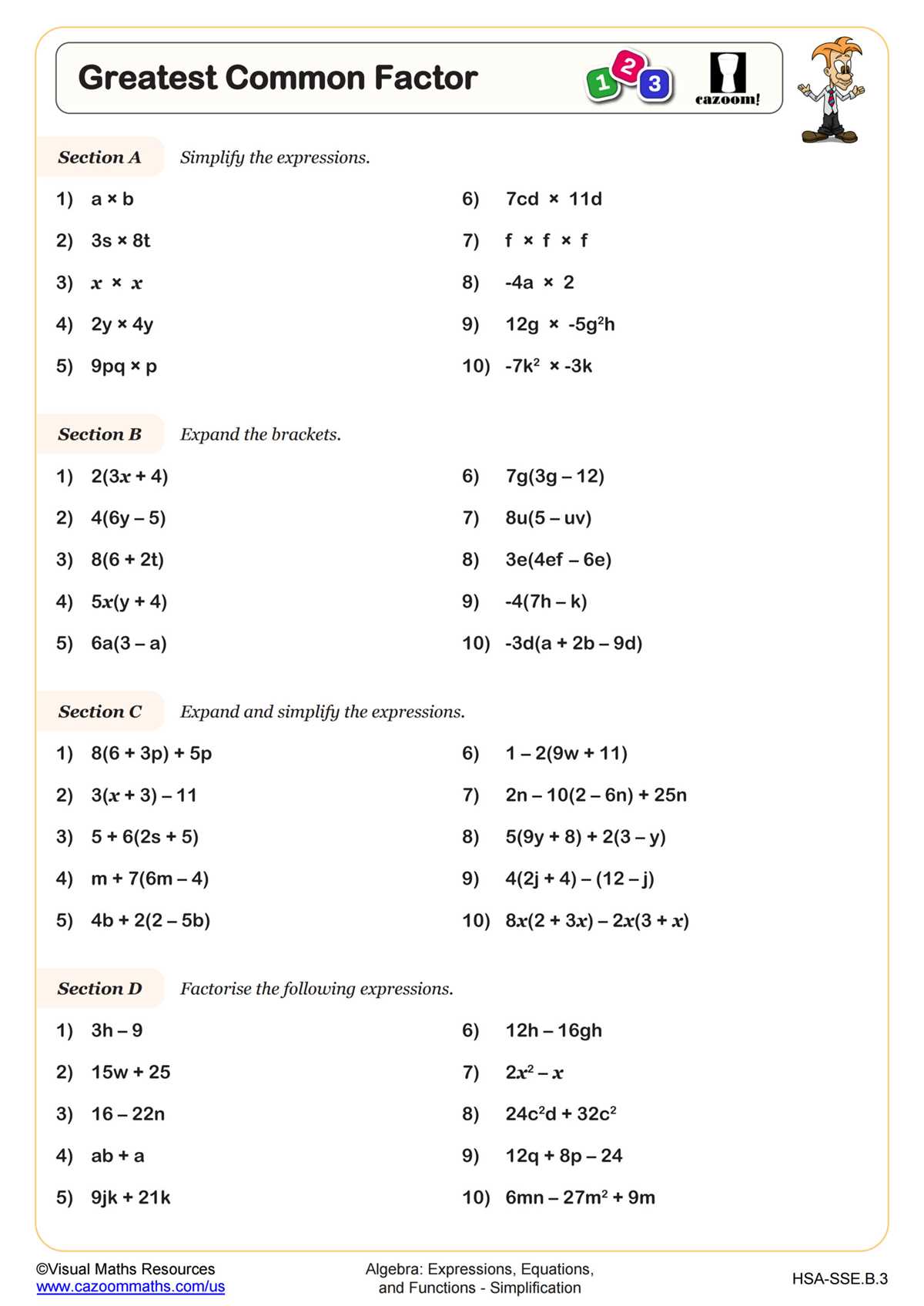 factor the common factor out of each expression answer key