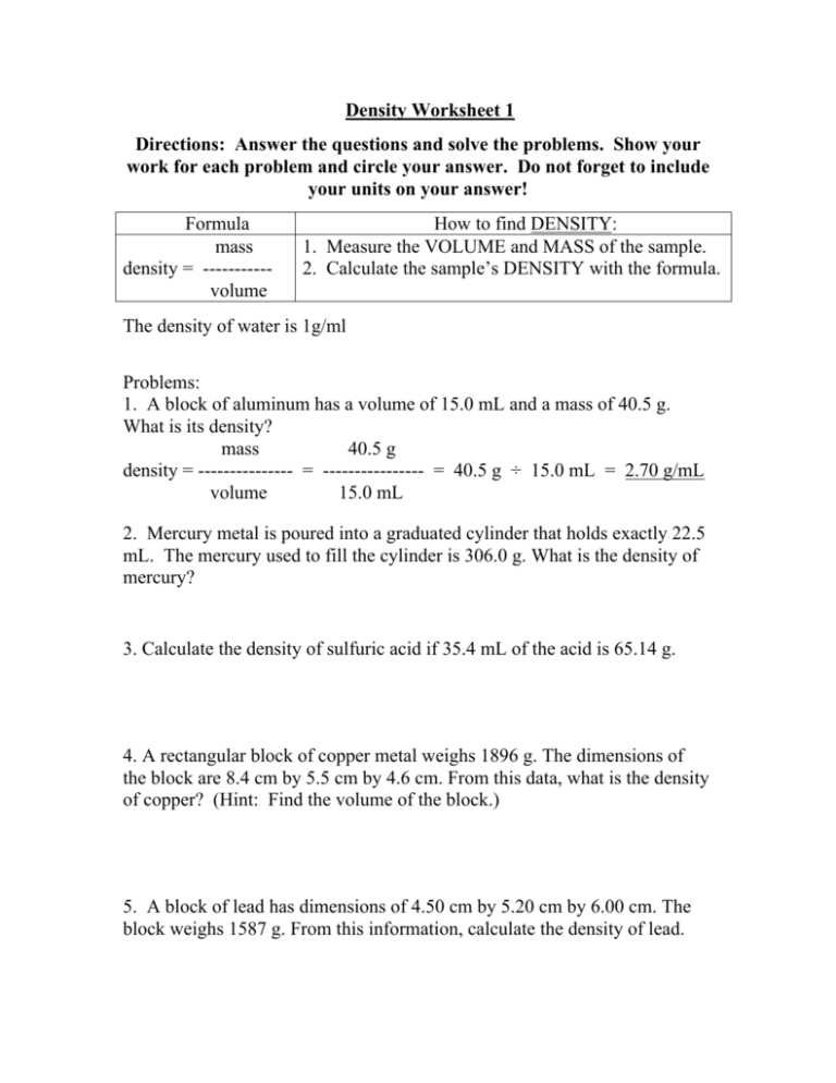 density calculations worksheet 1 answer key density calculations worksheet 1 answer key
