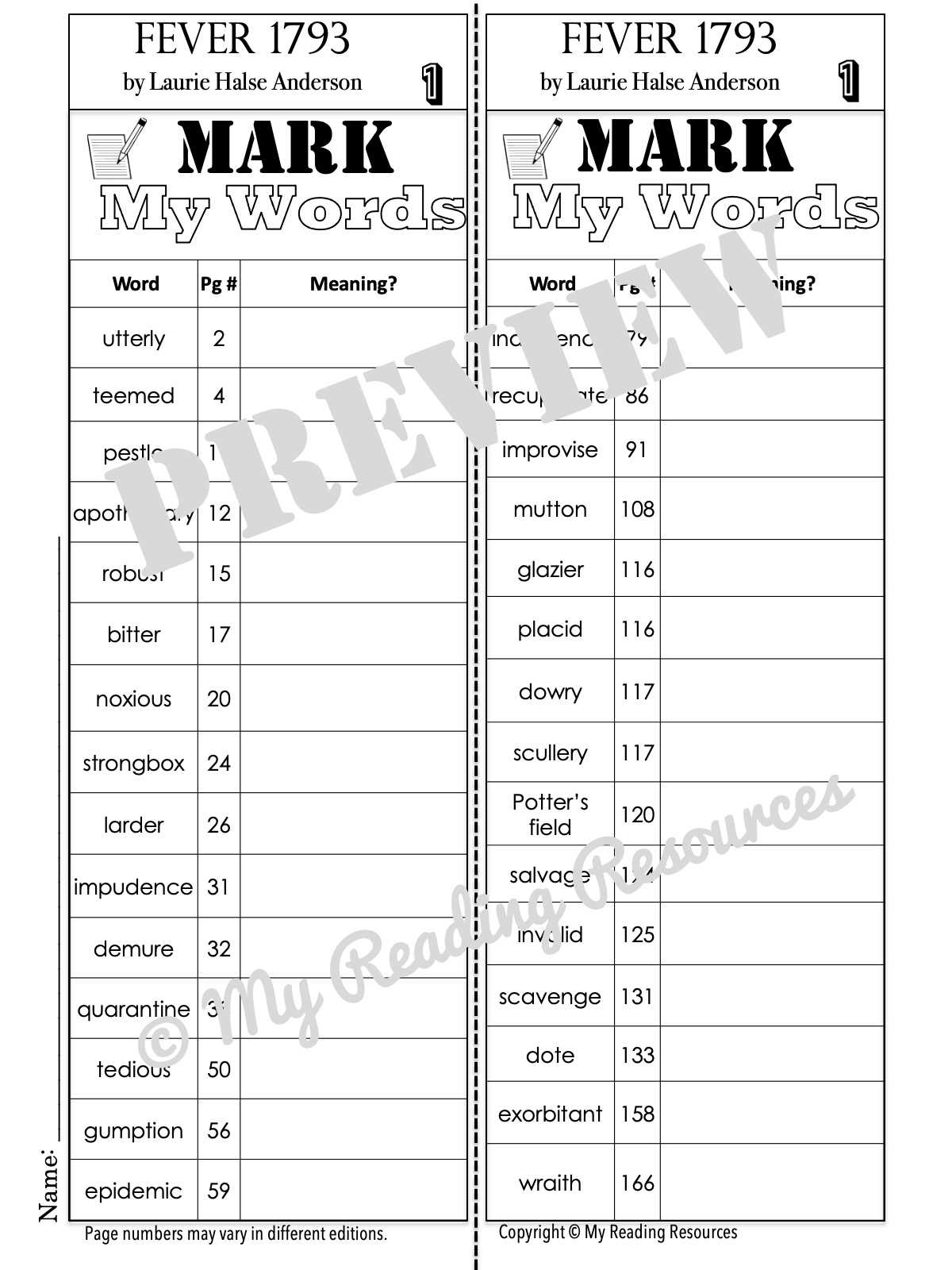 fever 1793 answer key