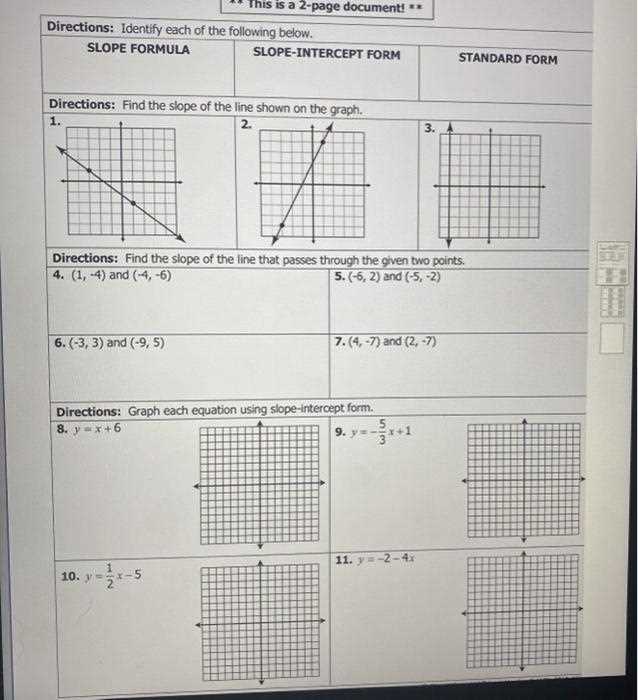 graphing lines in slope intercept form answer key