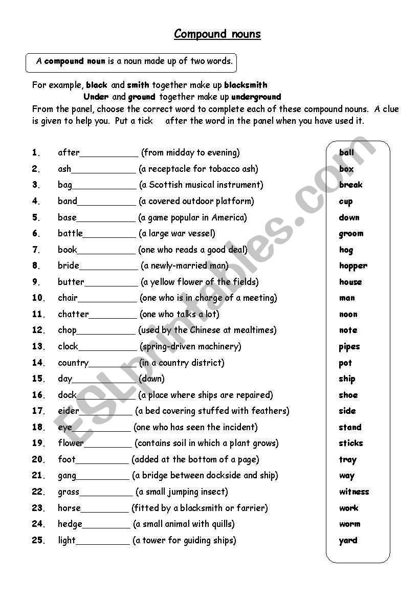 16.1 nouns names compound nouns practice 1 answer key