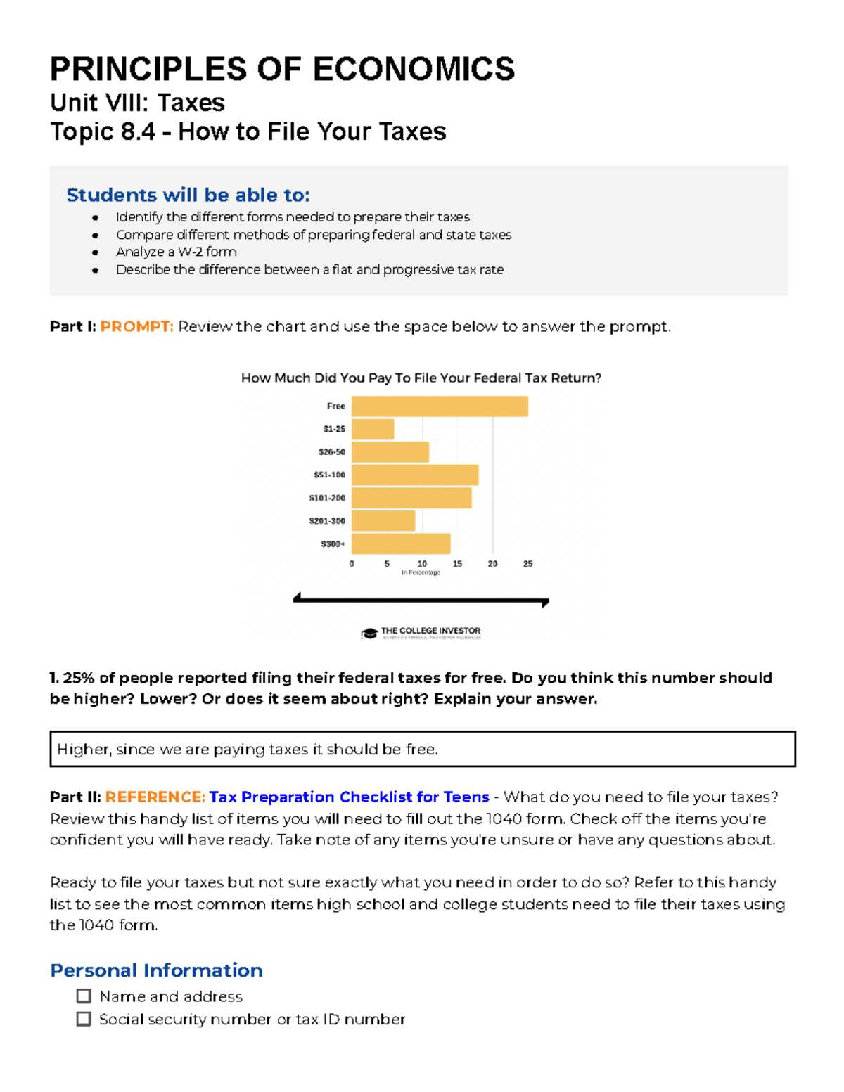 filing your taxes answer key