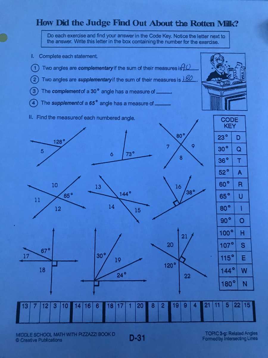 find the measure of each numbered angle answer key