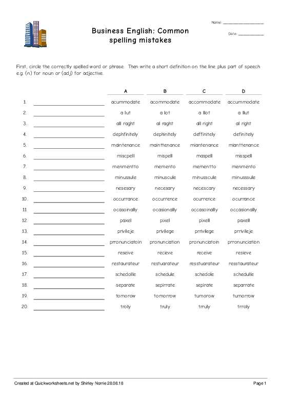 fix the misspelled words answer key