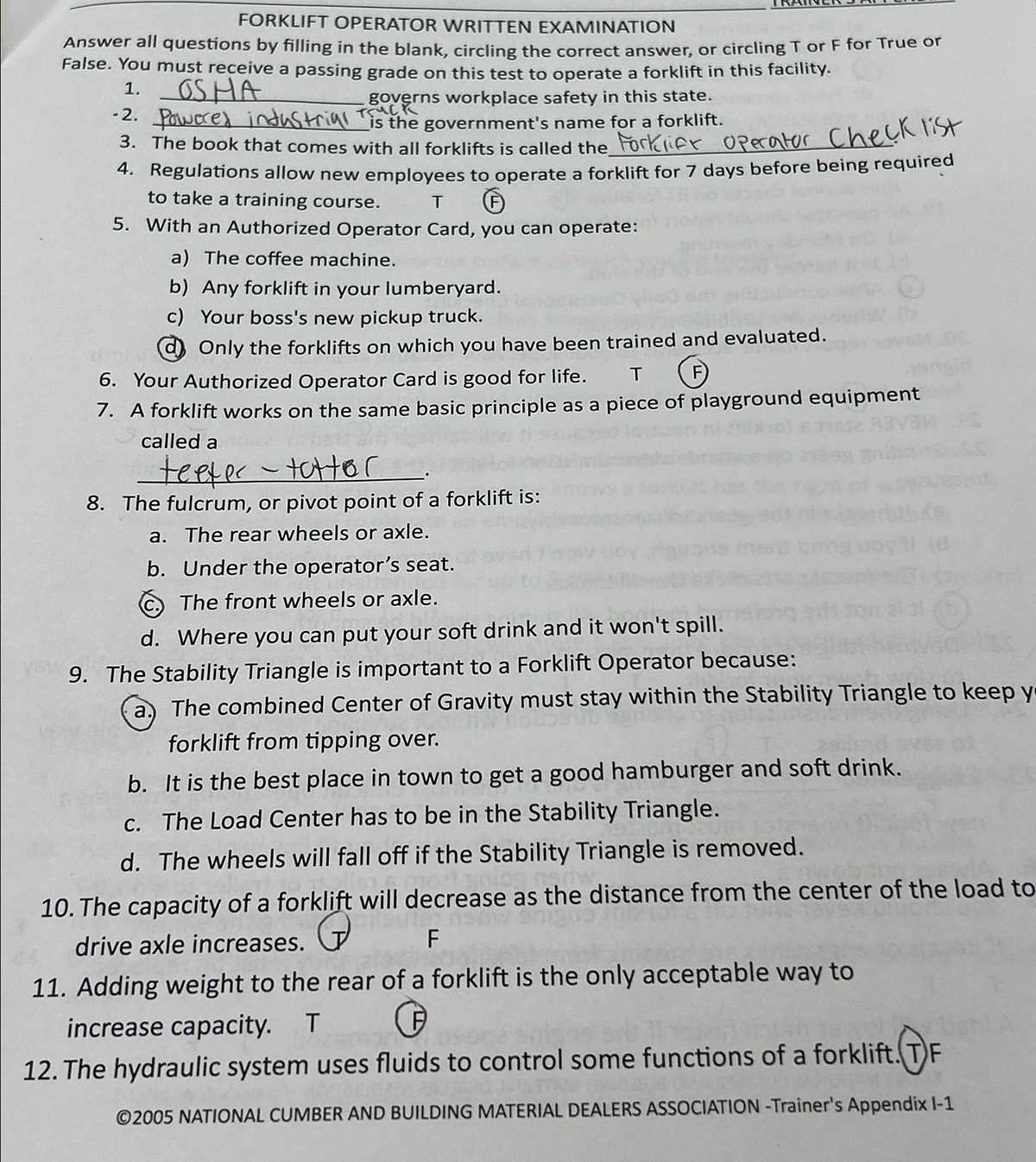 forklift answer key