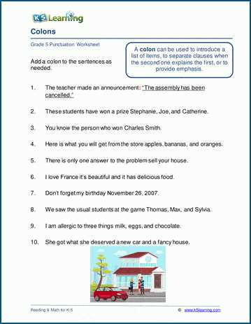 semicolon worksheet with answer key