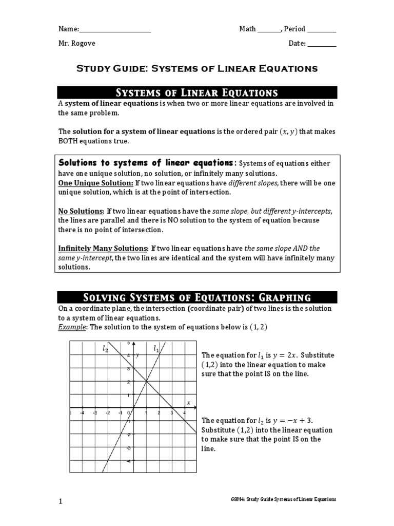 system of equations study guide answer key