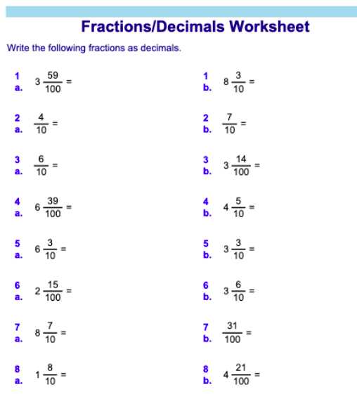 fractions and decimals answer key