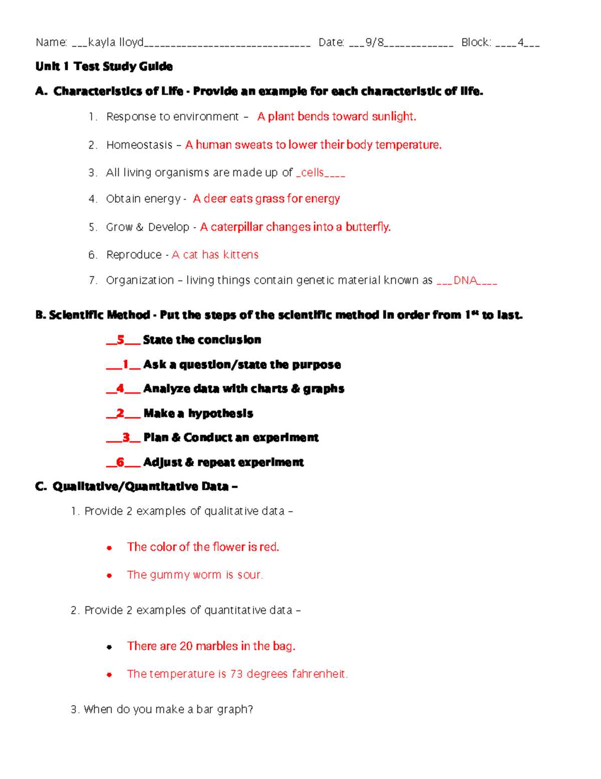 energy and bar chart study guide answer key