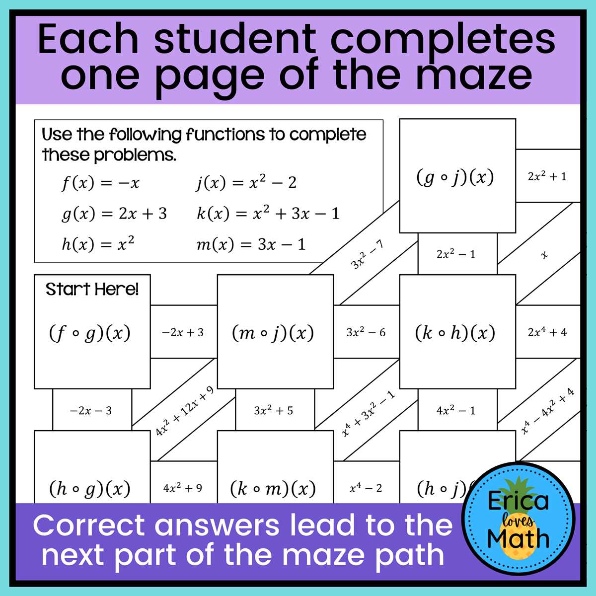 function notation maze answer key math by parker