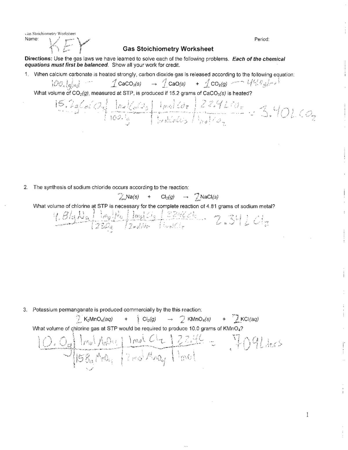 gas laws worksheet with answer key