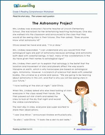 5th grade english comprehension with answer key