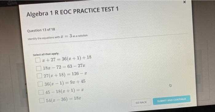 algebra 1 eoc practice test 3 answer key