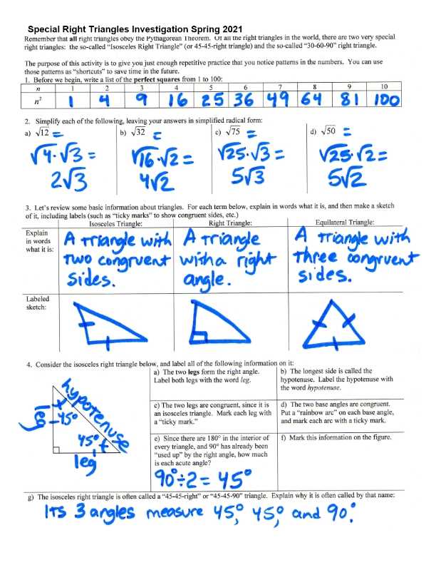 delta math special right triangles answer key