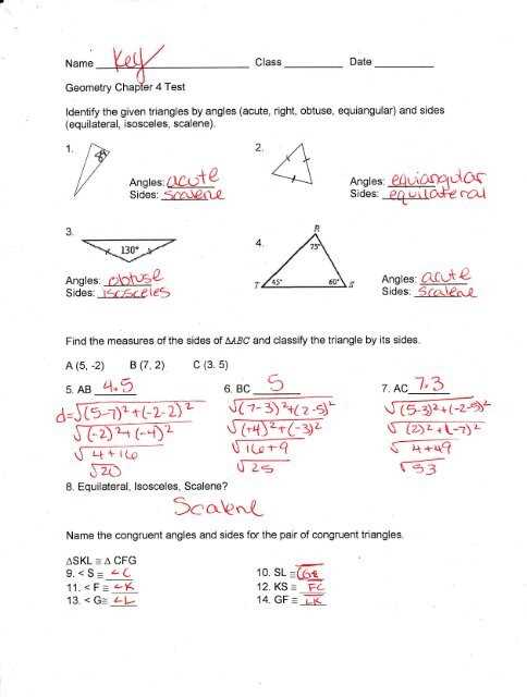 geometry chapter 4 practice test answer key