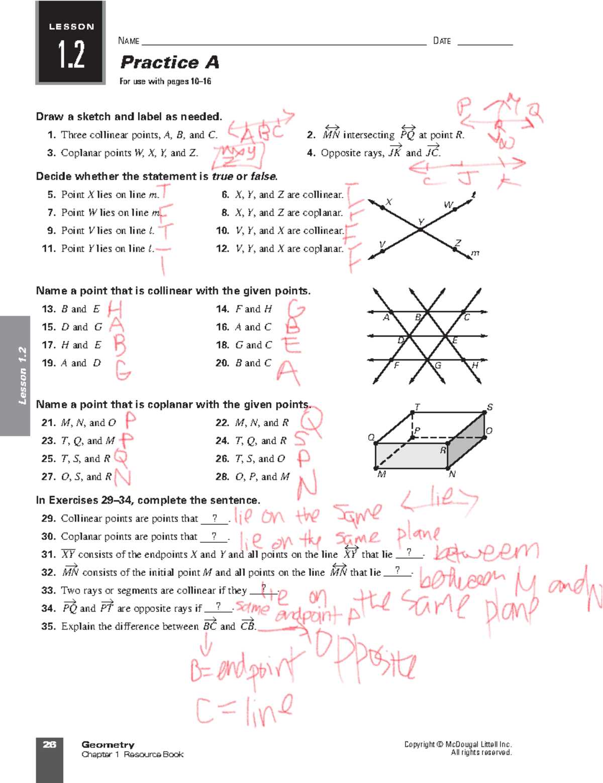 geometry chapter resource book practice c lesson 1.5 answer key
