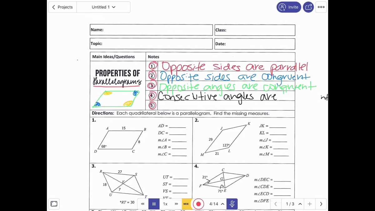 geometry worksheet 6.3 parallelograms answer key