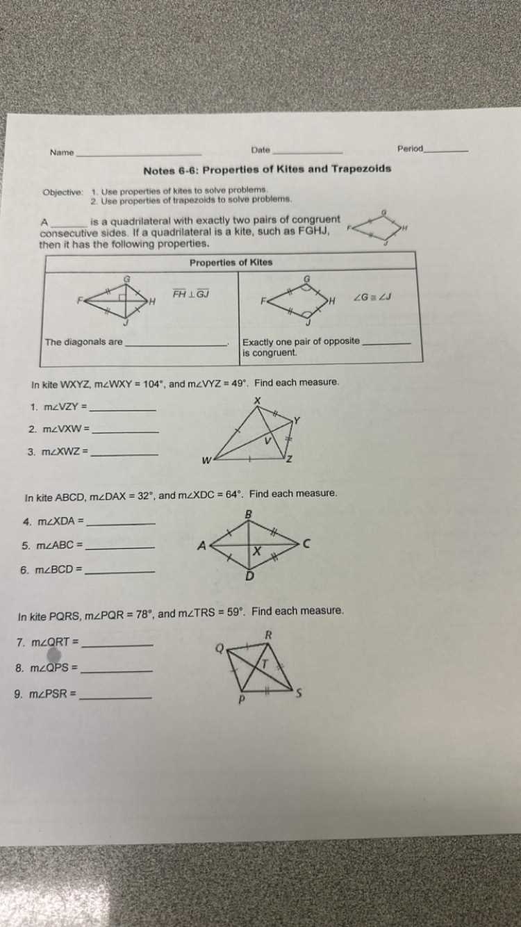 geometry worksheet kites and trapezoids answers key