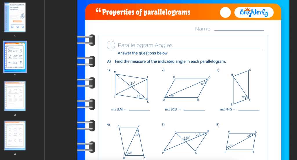 geometry worksheet parallelograms answer key