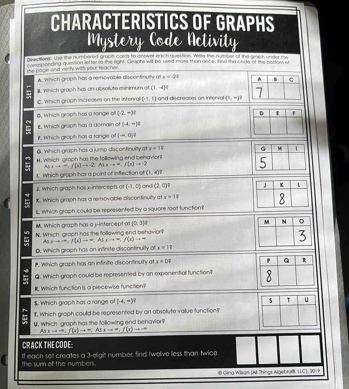 characteristics of graphs worksheet answers key
