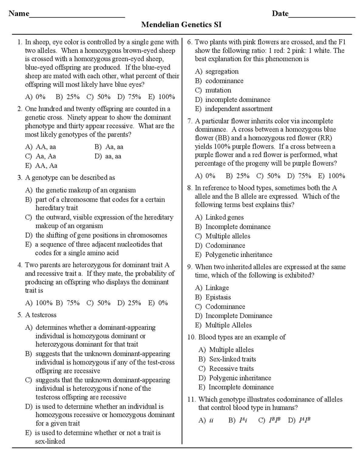 7.l 16.1 and 16.2 heredity and genetic probabilities answer key