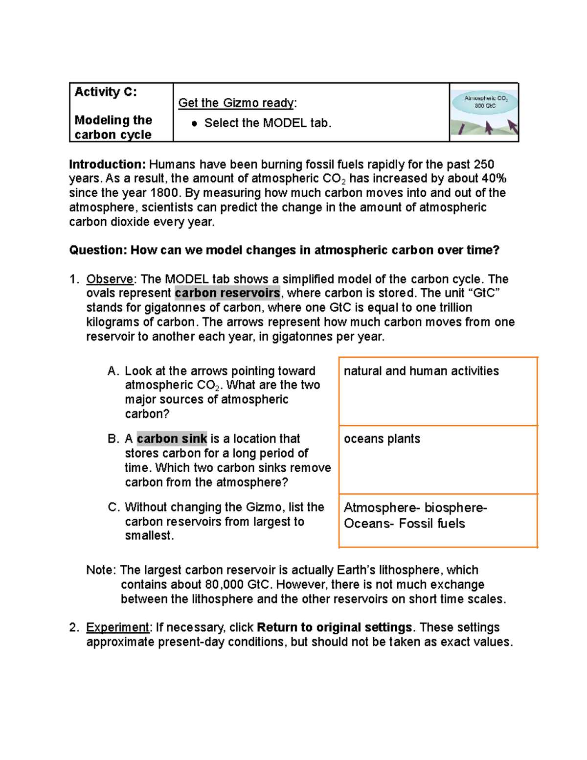 gizmos carbon cycle answer key