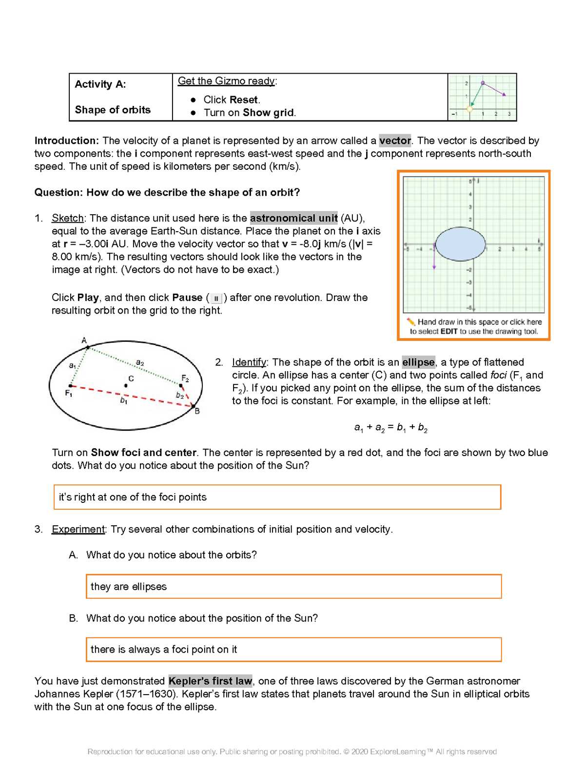 gizmos student exploration orbital motion keplers laws answer key