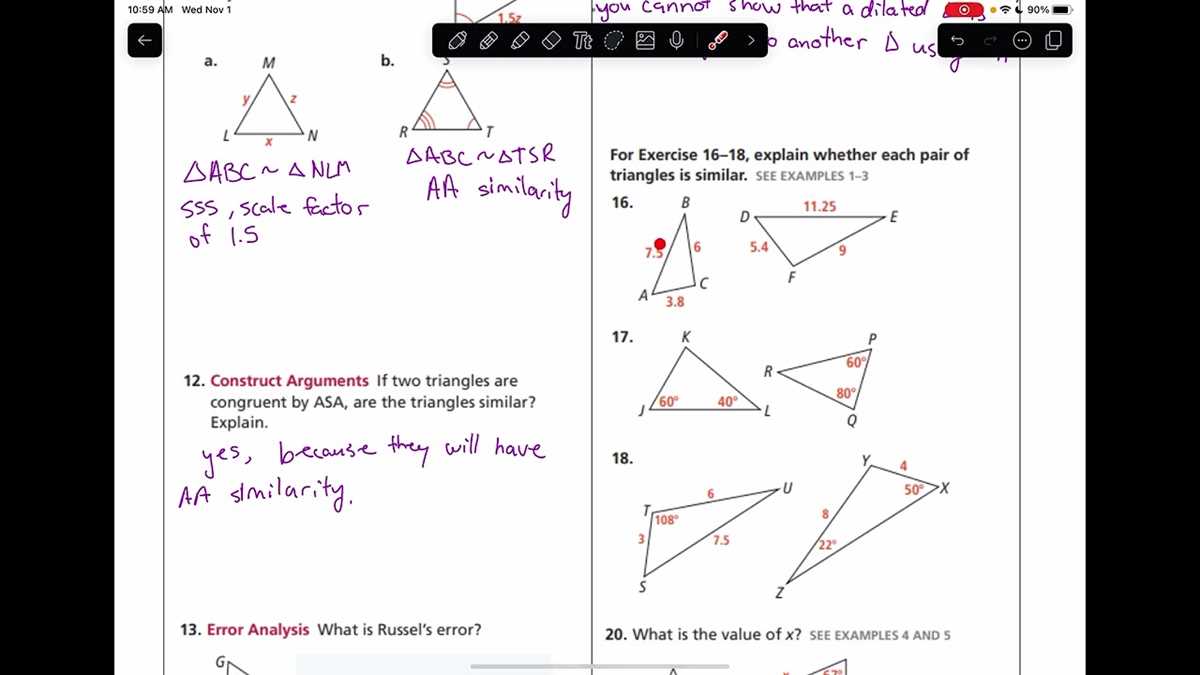 7 3 practice similar triangles answer key