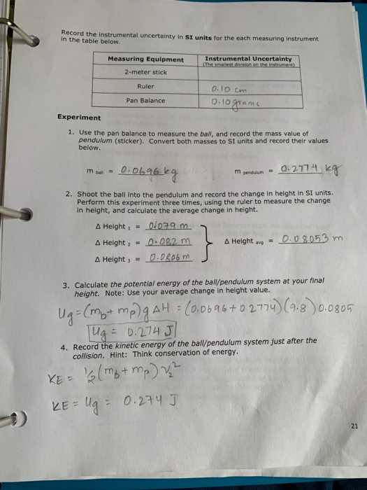 pendulum lab answer key