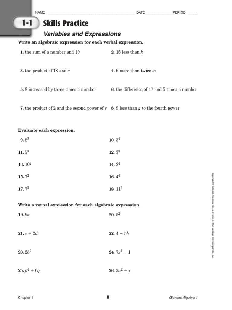glencoe algebra 2 practice answer key