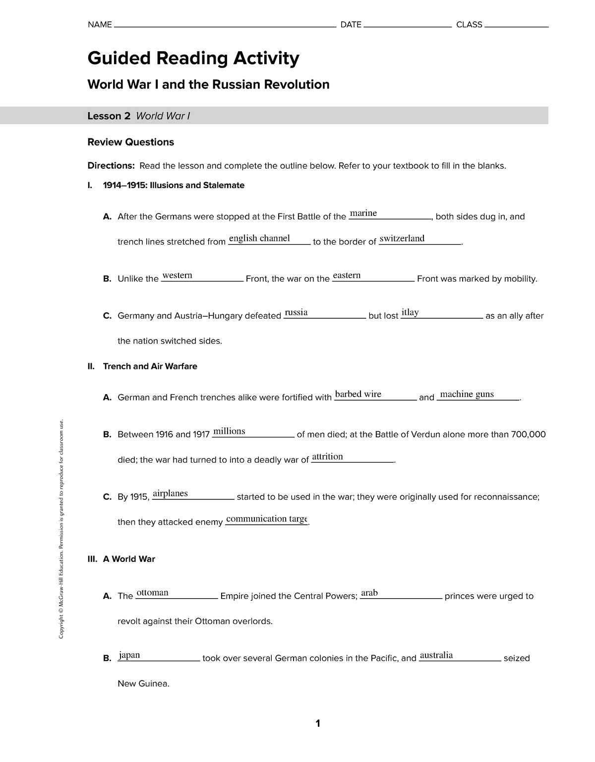 glencoe world history 2010 answer key