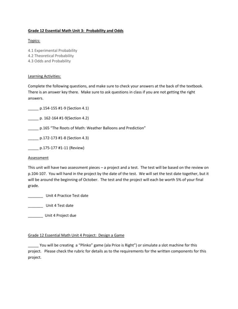 grade 9 math unit 4 answer key