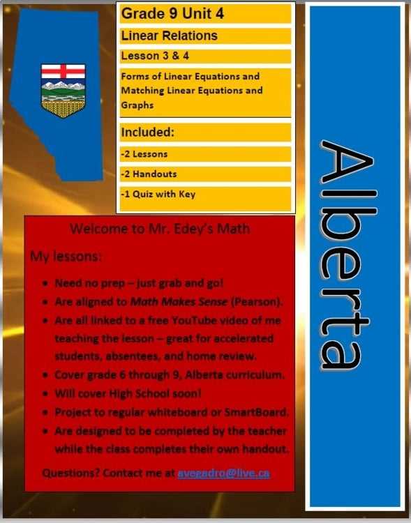 grade 9 math unit 4 answer key