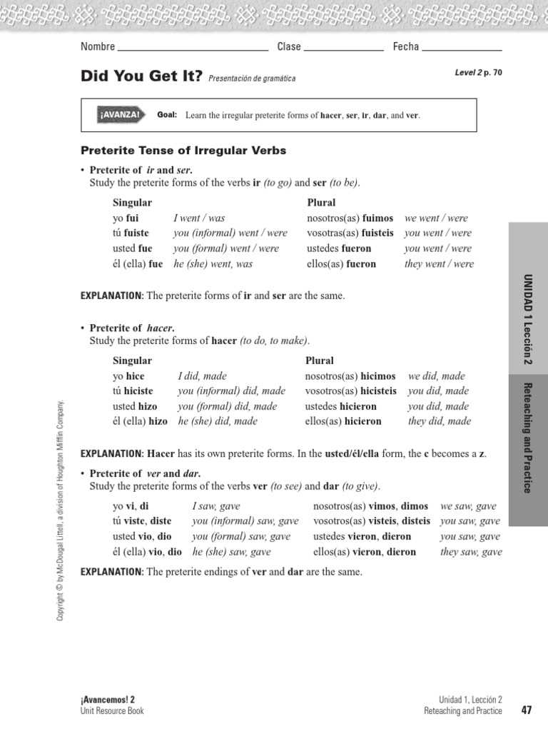 gramatica a preterite of regular ar verbs answer key