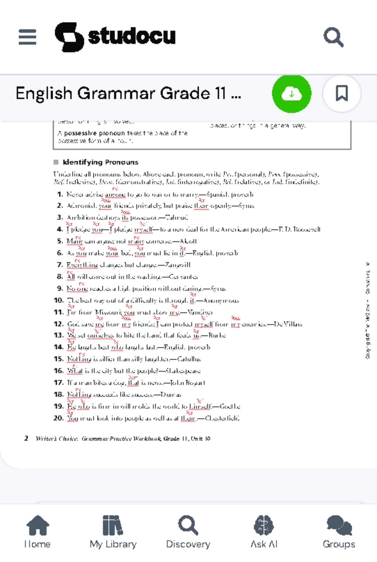 grammar reveiw answer key unit 11 pronouns 450