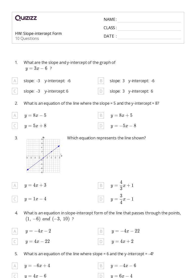 graphing lines in slope intercept form answer key