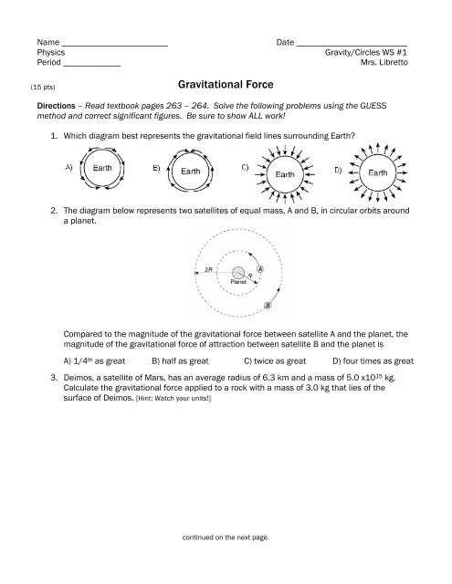 gravitational force and orbits lab answer key