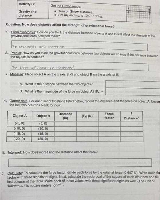 gravitational force gizmo answer key