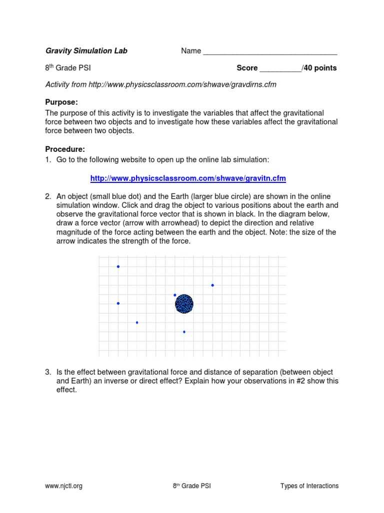 gravity force lab answer key