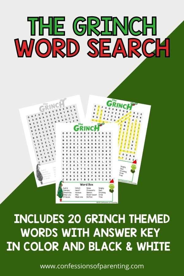 grinch word search answer key grinch word search answer key