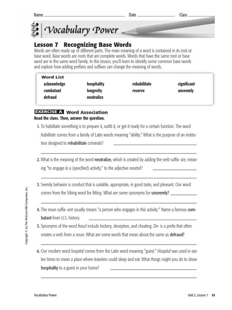 vocabulary power lesson 2 multiple meaning words answer key